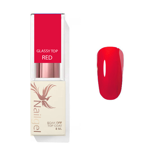 Glassy Top Coat- - RED- Gel 8ml