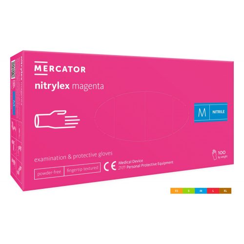 Nitrilex magenta, nitrilo magenta sin polvo (rosa intenso) guantes de prueba S     